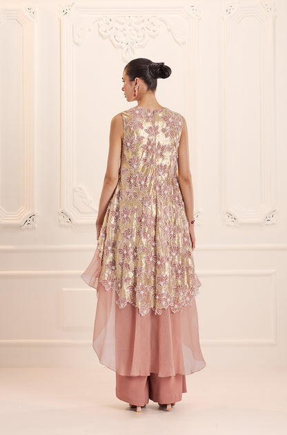 Rose Gold High-Low Assymetric Kurta Set