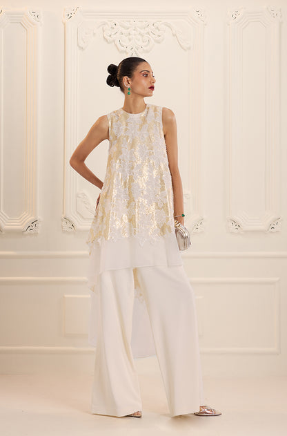 Ivory Gold High-Low Assymetric Kurta Set