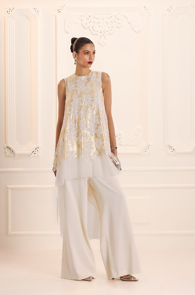 Ivory Gold High-Low Assymetric Kurta Set