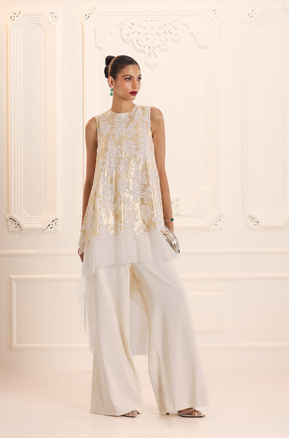 Ivory Gold High-Low Assymetric Kurta Set