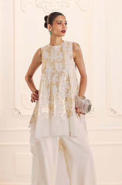 Ivory Gold High-Low Assymetric Kurta Set