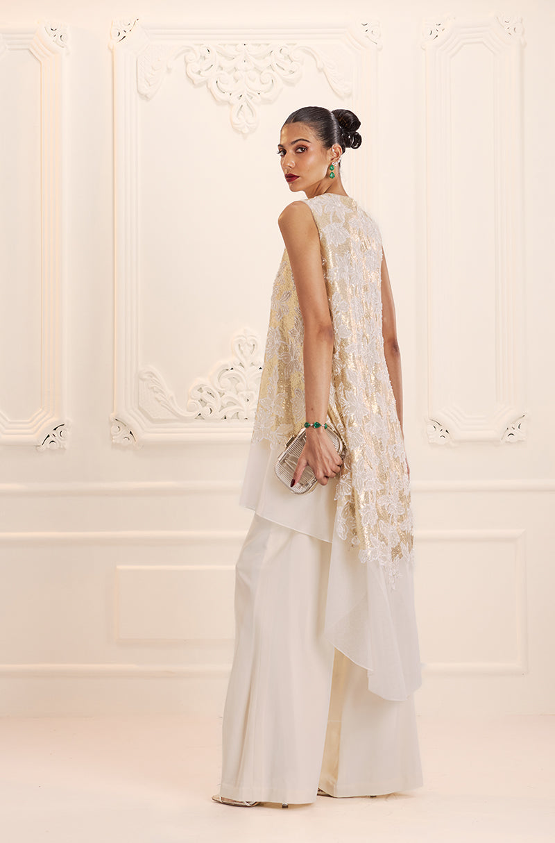 Ivory Gold High-Low Assymetric Kurta Set