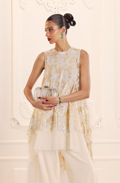 Ivory Gold High-Low Assymetric Kurta Set