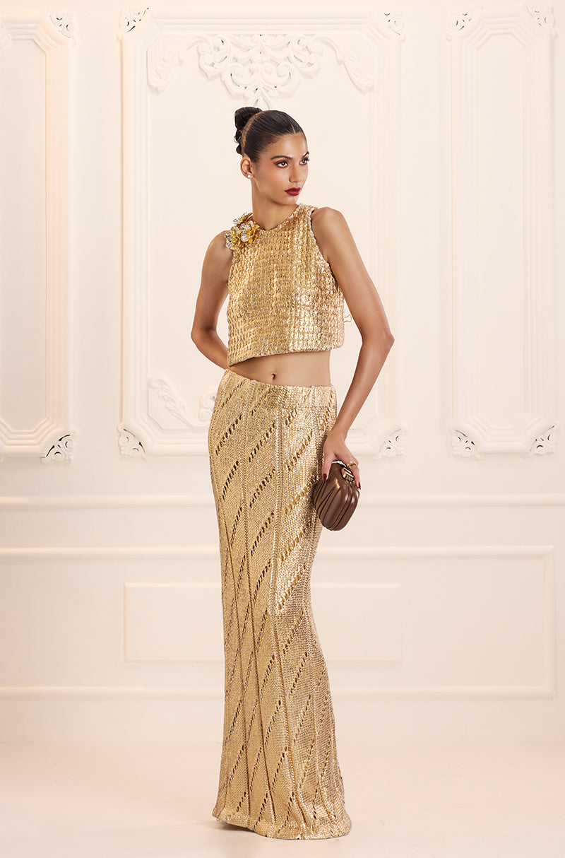 Gold Foil Knit Skirt Set