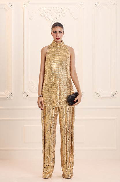 Gold Knit Turtleneck Knit Gold Foil Kurta Set