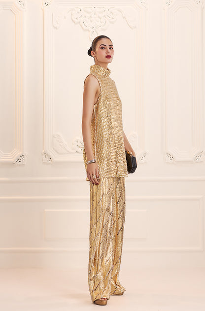 Gold Knit Turtleneck Knit Gold Foil Kurta Set