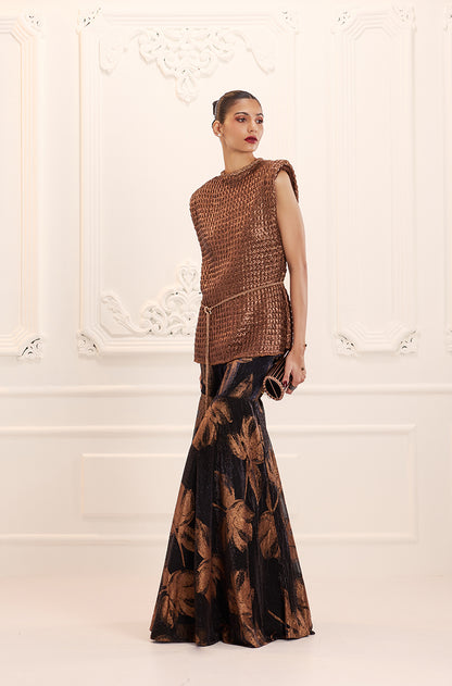 Copper Black Print Knit Foil Kurta Set