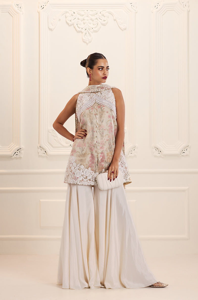 Ivory Rose Organza Overlay Printed Kurta Set