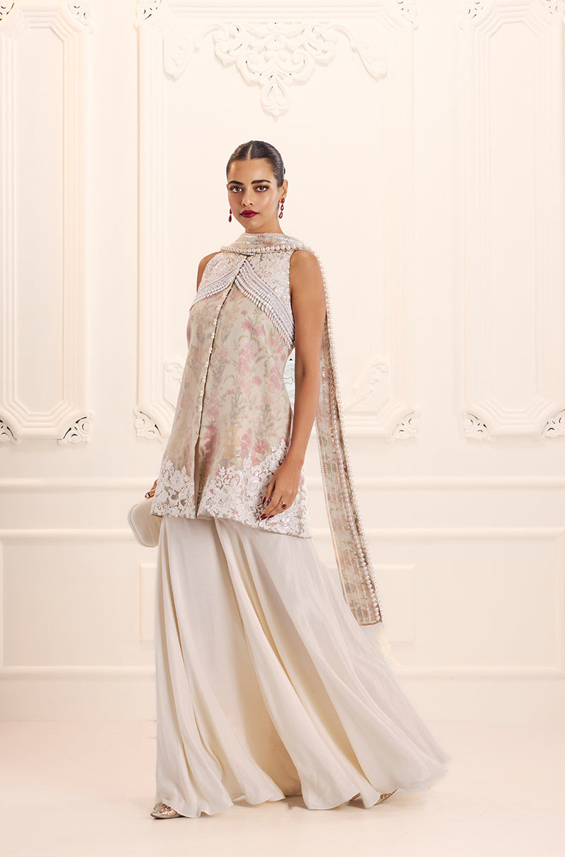 Ivory Rose Organza Overlay Printed Kurta Set