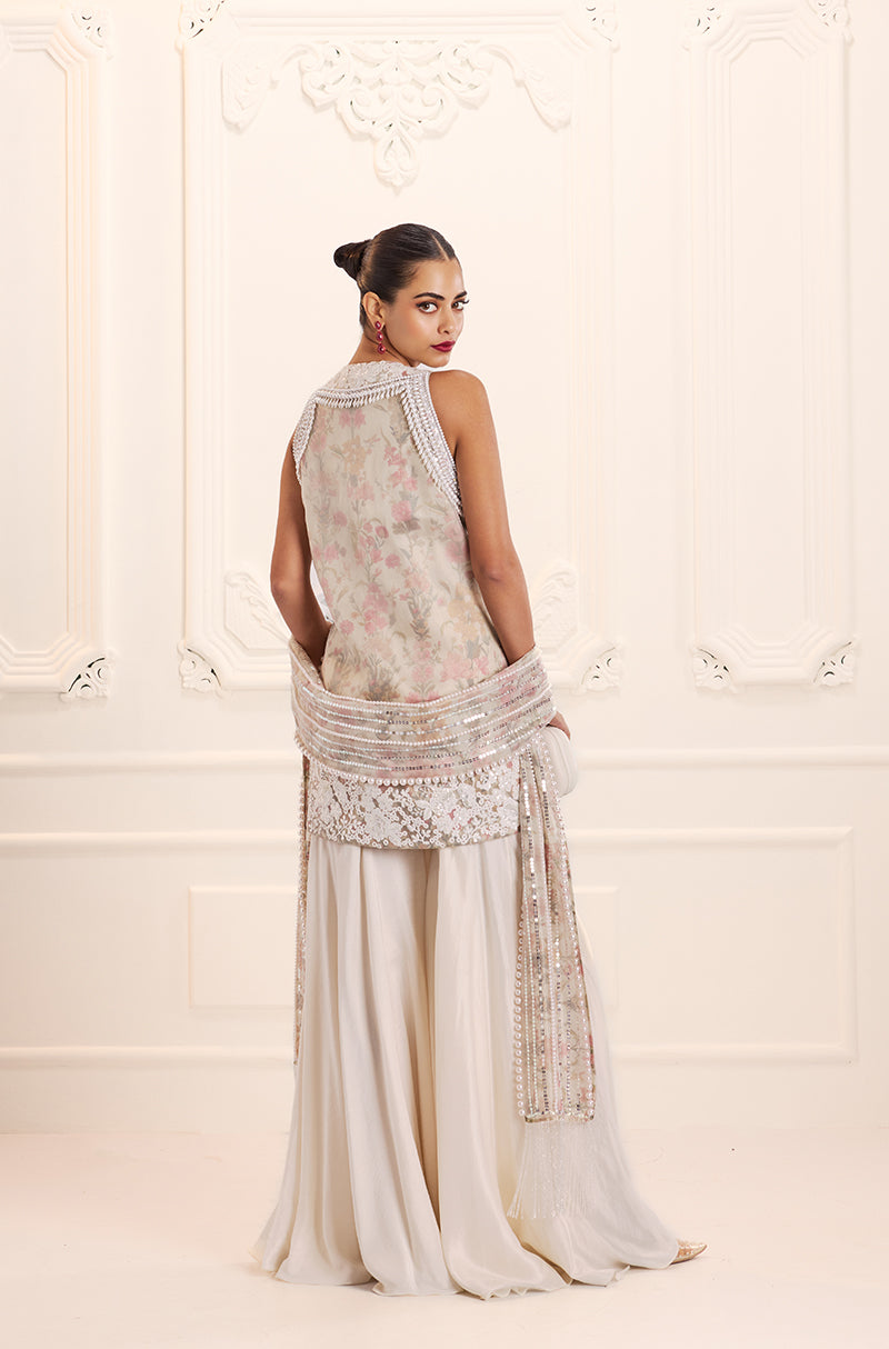 Ivory Rose Organza Overlay Printed Kurta Set