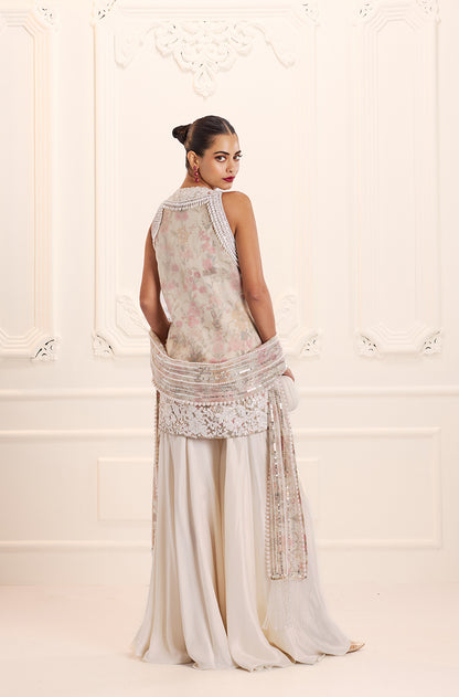Ivory Rose Organza Overlay Printed Kurta Set