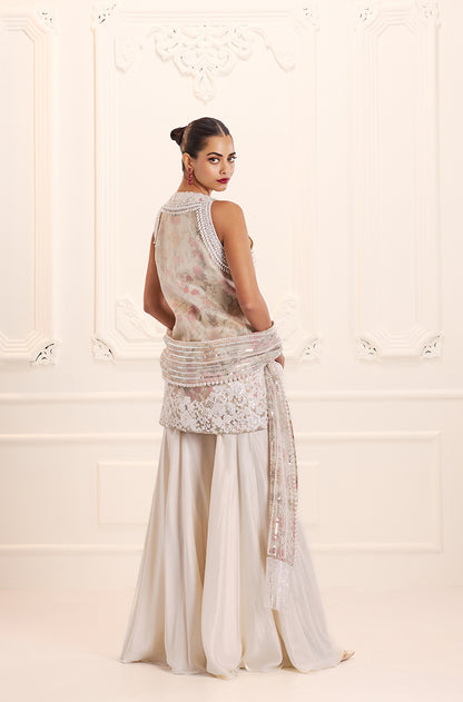 Ivory Rose Organza Overlay Printed Kurta Set