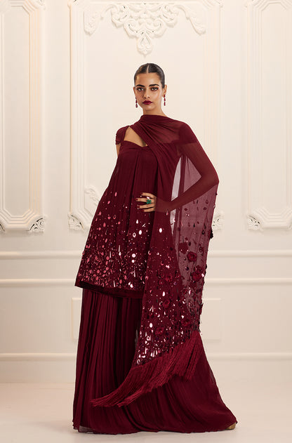 Bordeaux Chiffon Sharara Set