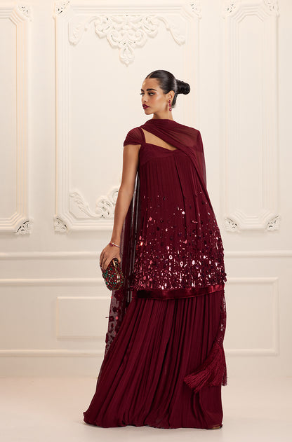 Bordeaux Chiffon Sharara Set