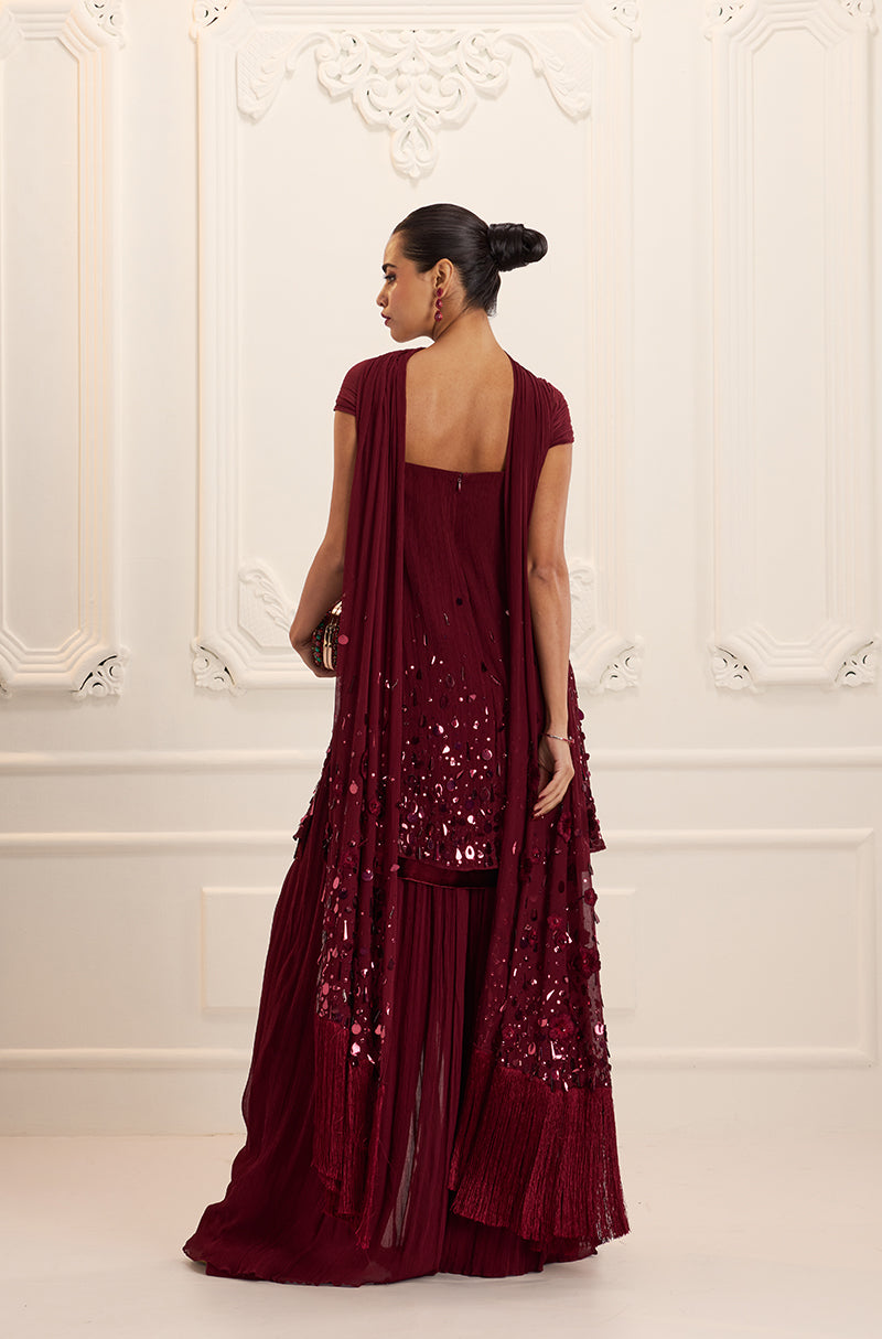 Bordeaux Chiffon Sharara Set