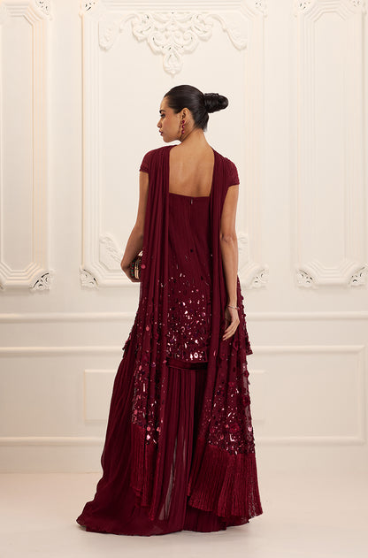 Bordeaux Chiffon Sharara Set
