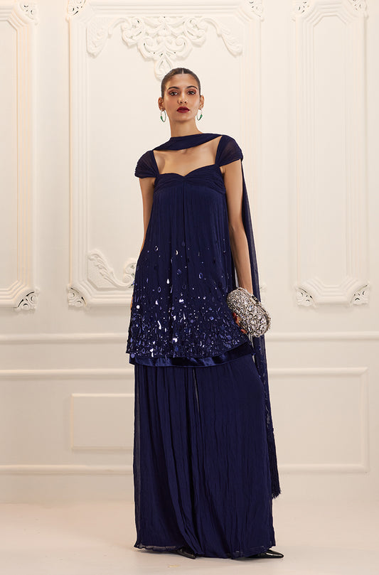 Navy Chiffon Sharara Set