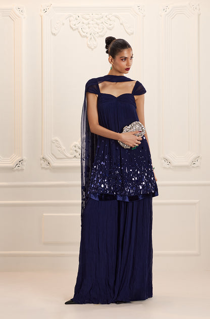 Navy Chiffon Sharara Set