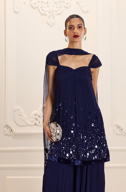 Navy Chiffon Sharara Set