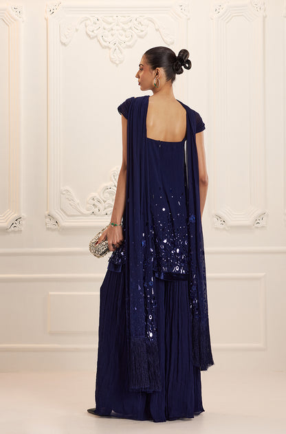 Navy Chiffon Sharara Set