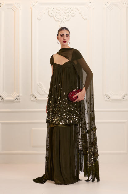 Olive Chiffon Sharara Set