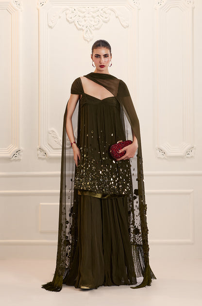 Olive Chiffon Sharara Set