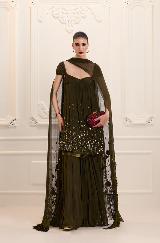 Olive Chiffon Sharara Set
