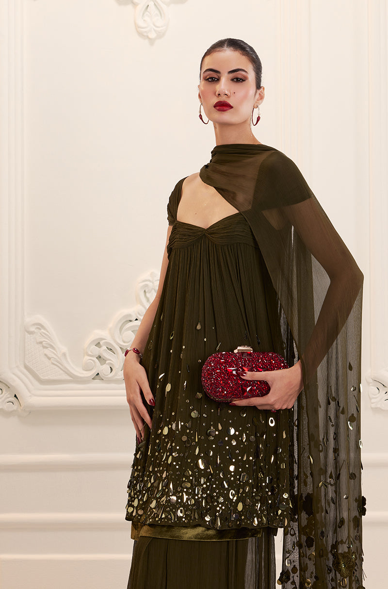 Olive Chiffon Sharara Set