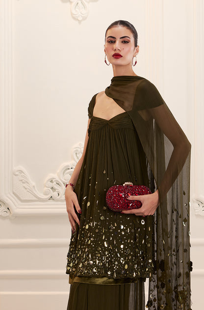Olive Chiffon Sharara Set