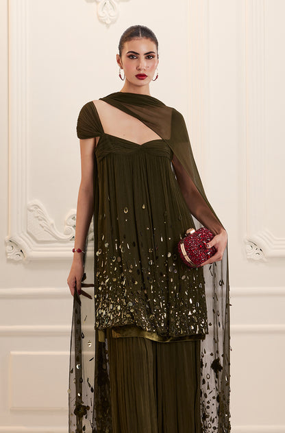 Olive Chiffon Sharara Set