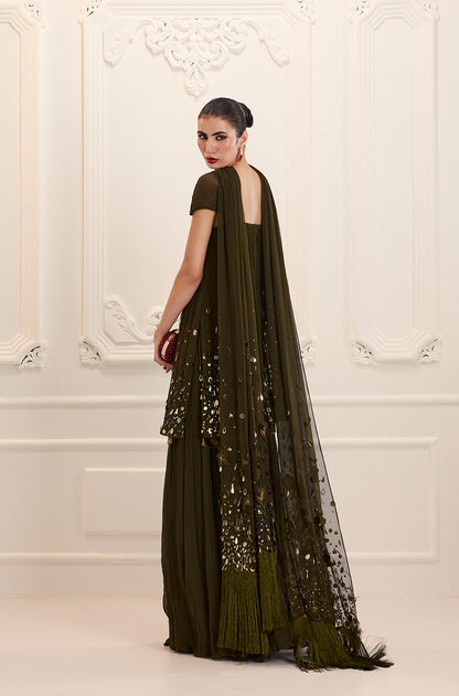 Olive Chiffon Sharara Set
