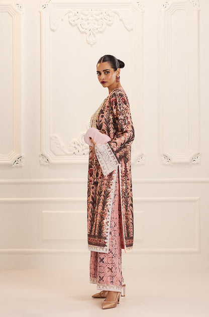 Salmon Pink Straight-Cut Printed Kurta Set