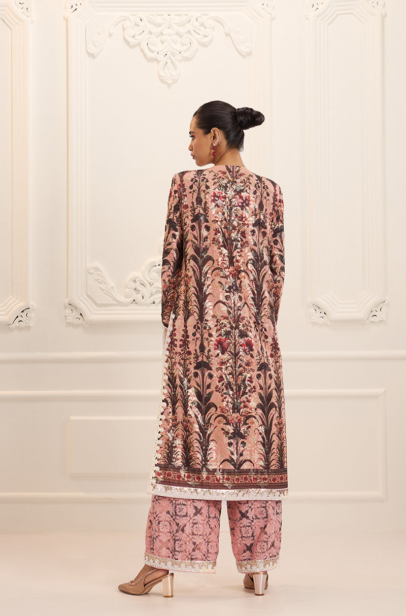 Salmon Pink Straight-Cut Printed Kurta Set