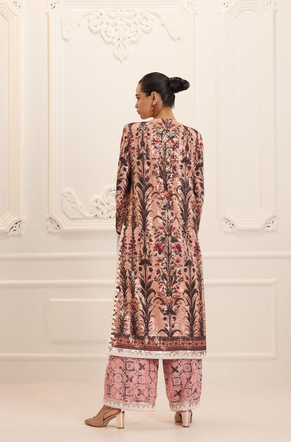 Salmon Pink Straight-Cut Printed Kurta Set