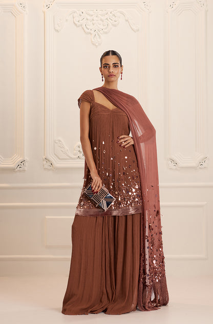 Light Brown Chiffon Sharara Set