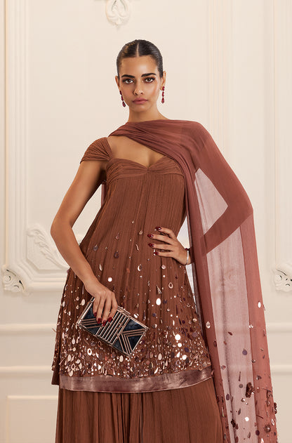 Light Brown Chiffon Sharara Set