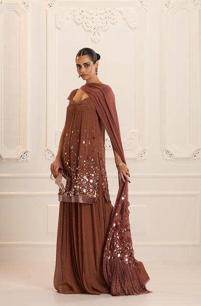 Light Brown Chiffon Sharara Set