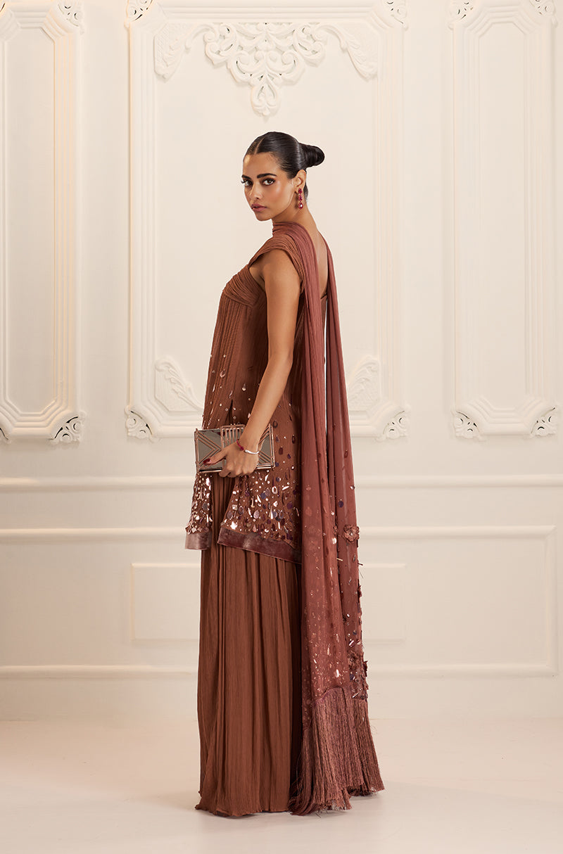 Light Brown Chiffon Sharara Set