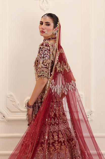 Maroon Velvet Embroidered Lehenga Set