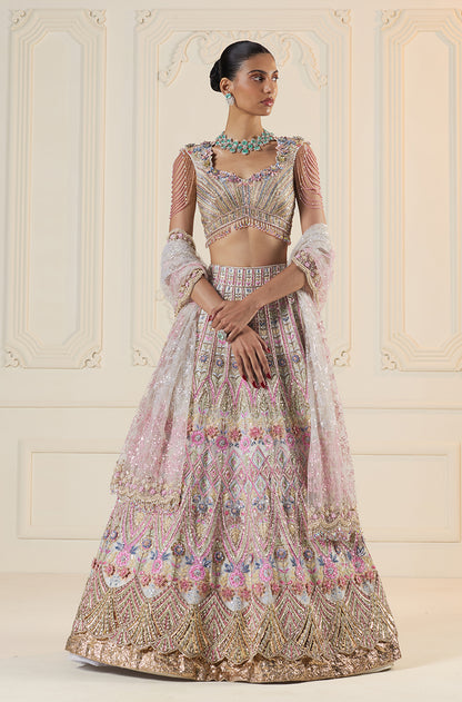 Multicolor 3D Floral Embroidered Lehenga Set