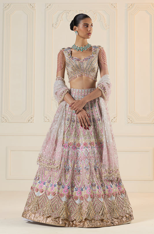 Multicolor 3D Floral Embroidered Lehenga Set