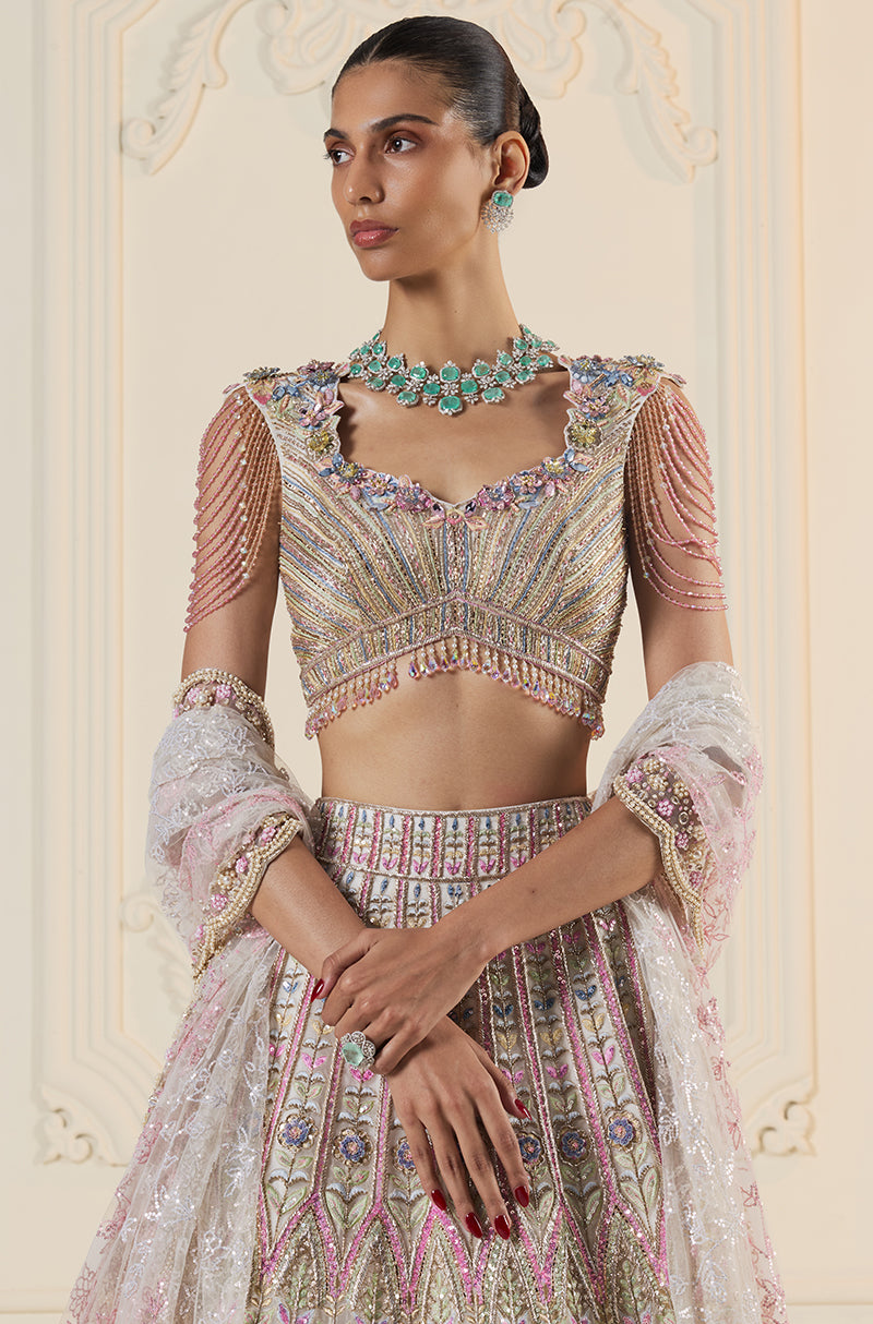 Multicolor 3D Floral Embroidered Lehenga Set