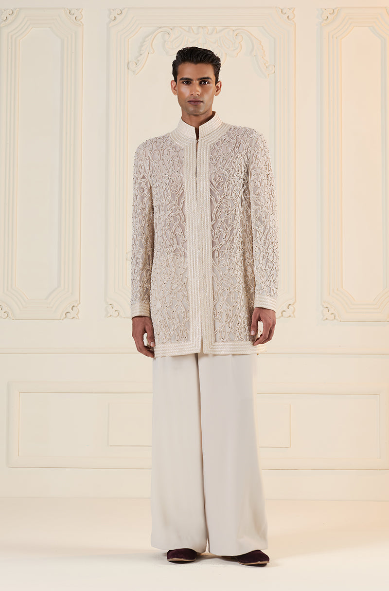 Ivory Embroidered Front Open Kurta Set
