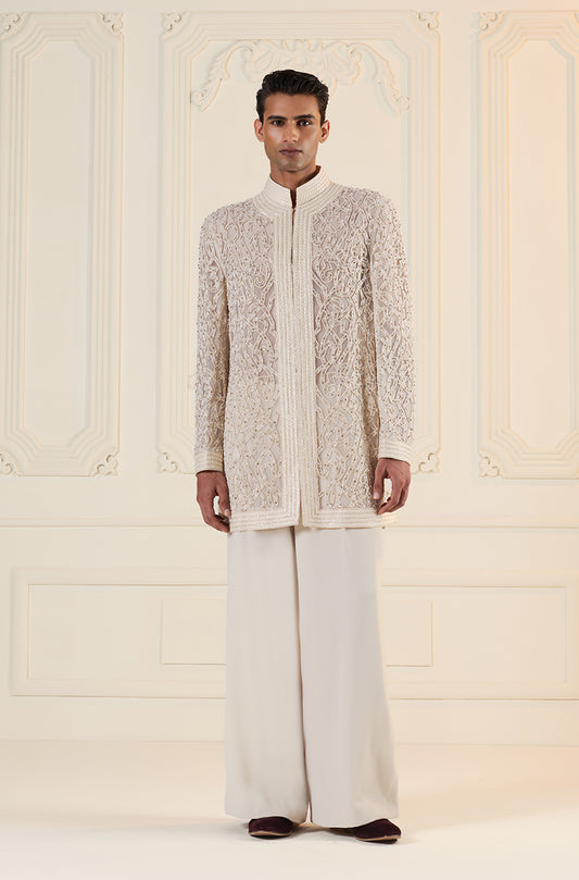 Ivory Embroidered Front Open Kurta Set