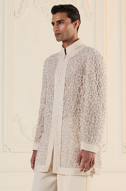 Ivory Embroidered Front Open Kurta Set