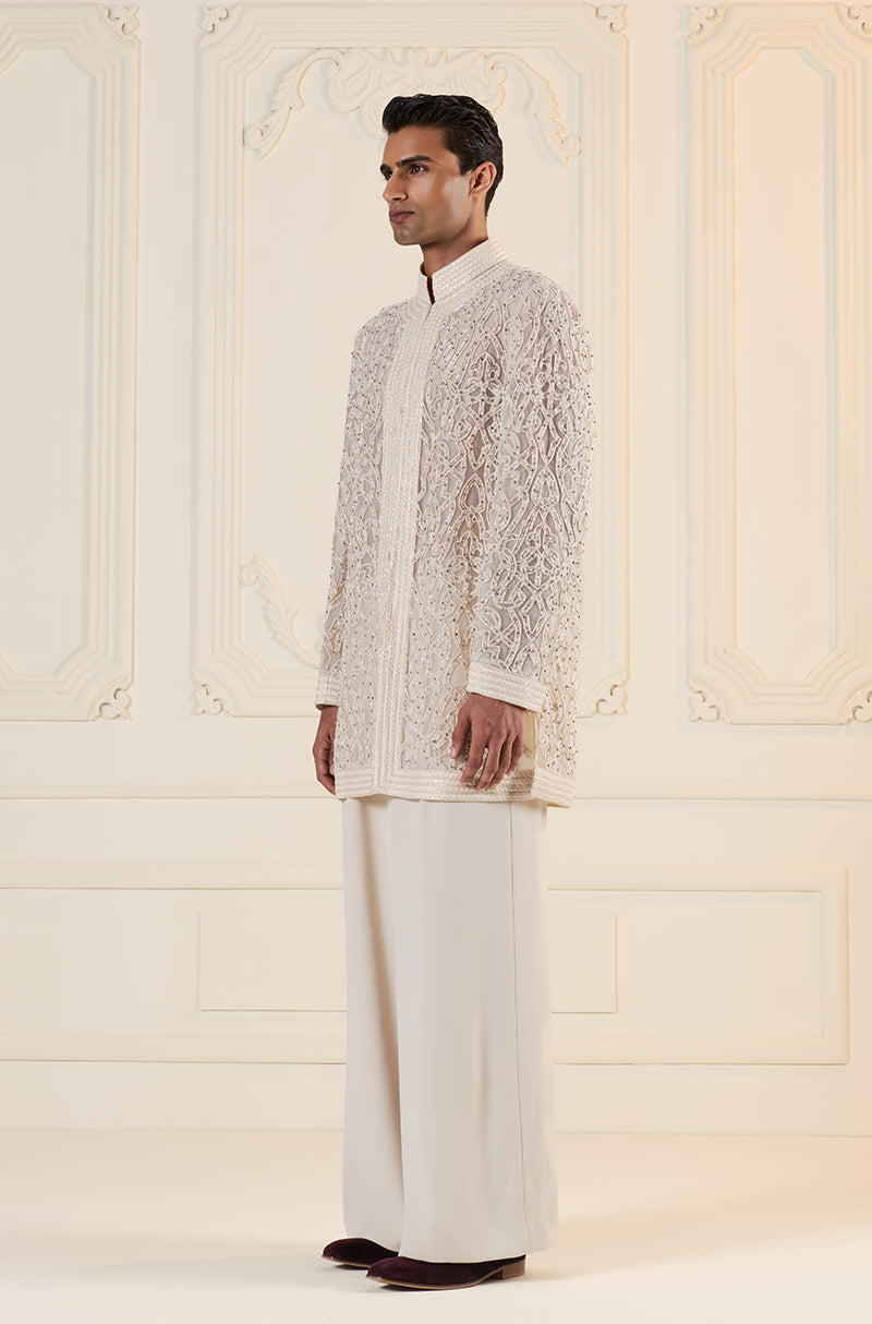 Ivory Embroidered Front Open Kurta Set