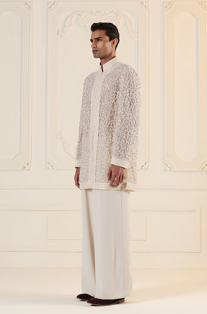 Ivory Embroidered Front Open Kurta Set