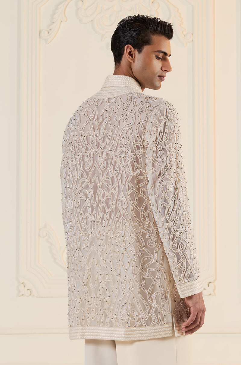 Ivory Embroidered Front Open Kurta Set