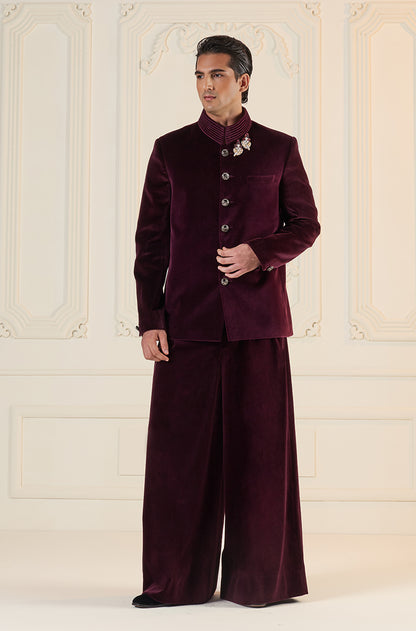 Maroon Velvet Bandhgala Set