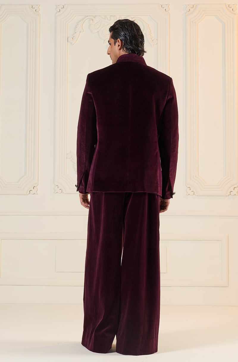 Maroon Velvet Bandhgala Set